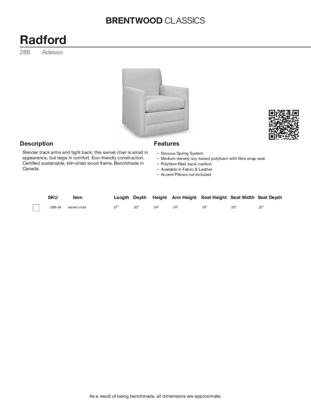 BRENTWOOD Radford Swivel Chair 288-24