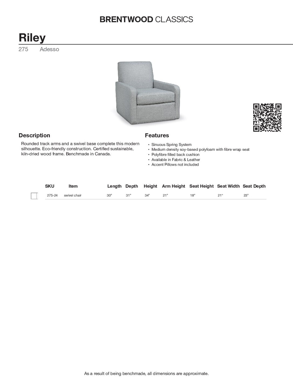 BRENTWOOD Riley Swivel Chair 275-24