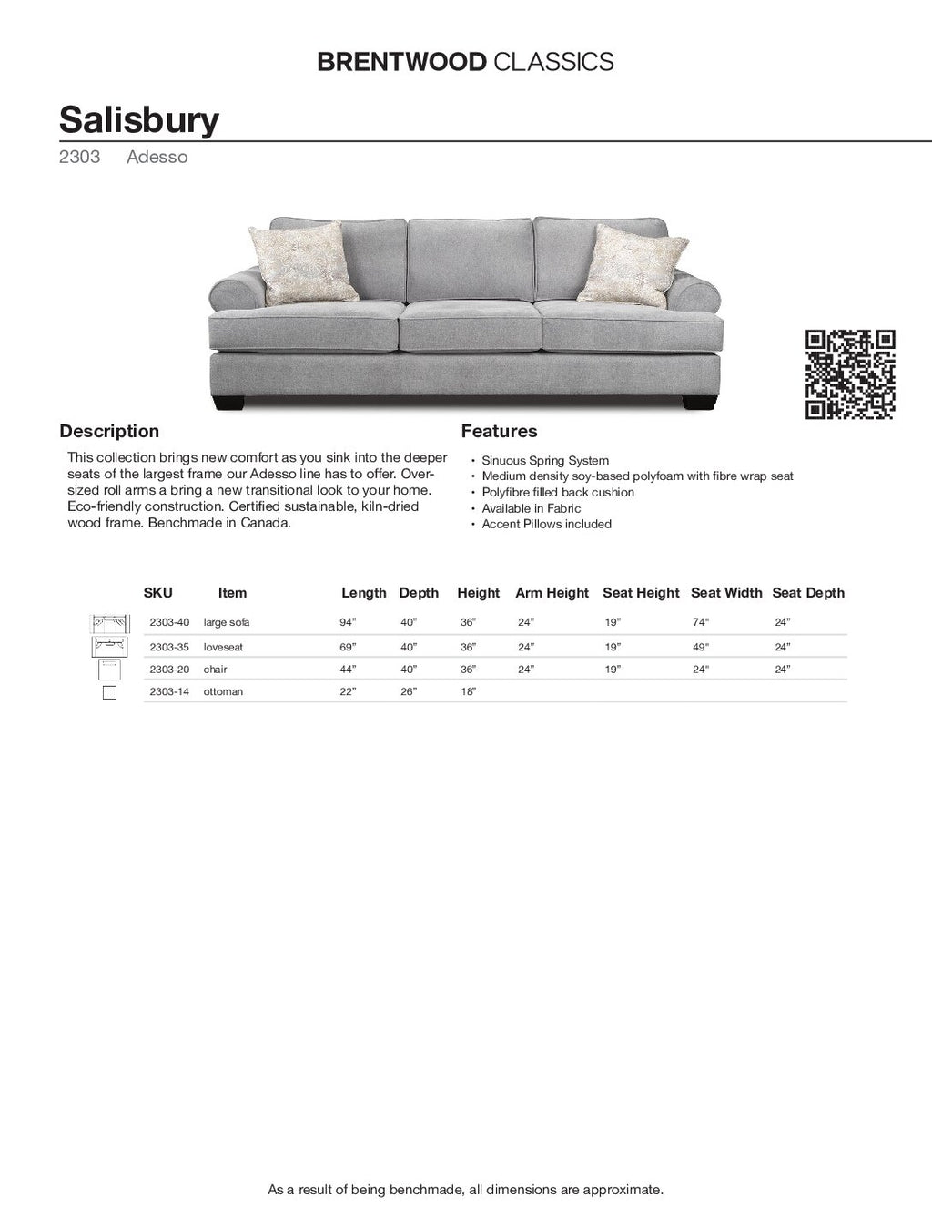 BRENTWOOD  SALISBURY SOFA  2303-40