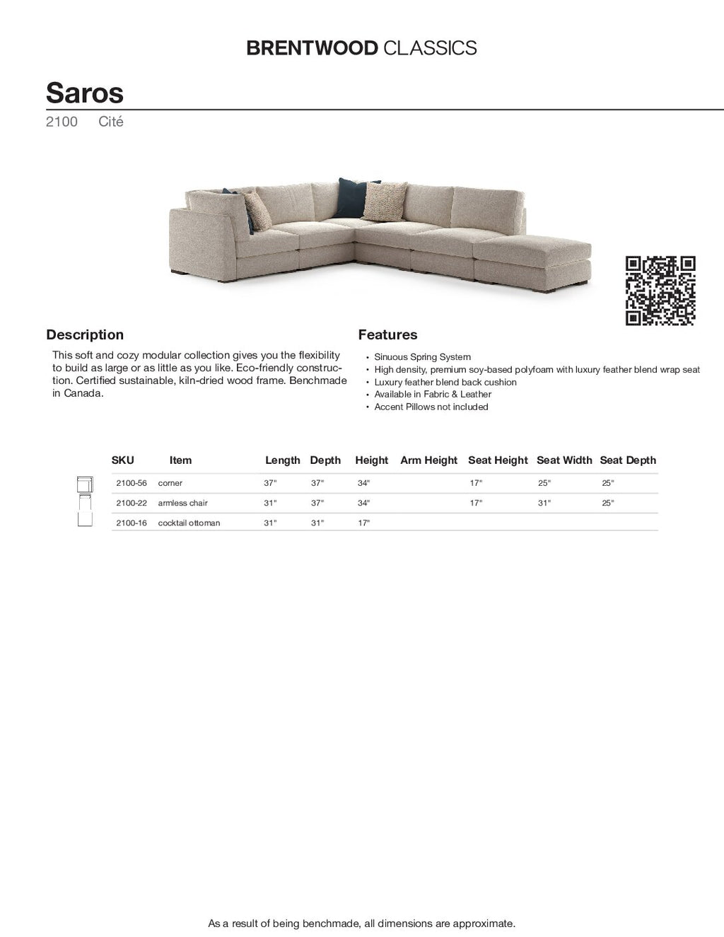 BRENTWOOD CLASSICS SAROS MODULAR COLLECTION 2100