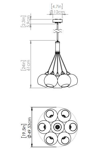 DVI LIGHTING ANDROMEDA CLUSTER PENDANT BRASS DVP34737BR-CL