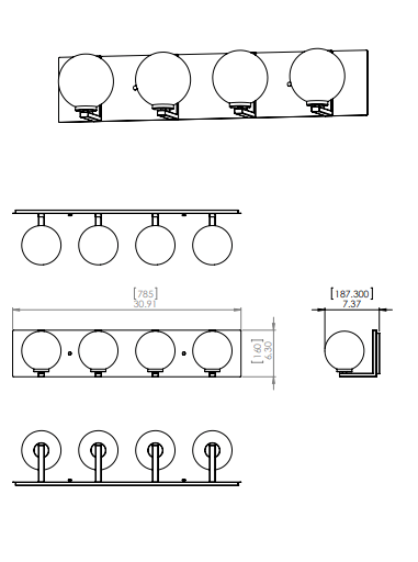 DVI LIGHTING TROPEA 4 LT VANITY BRASS DVP40444BR+GR-RPG