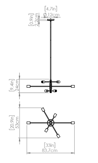 DVI LIGHTING LAKE LOFT 6 LT PENDANT PLATINUM DVP41102PL+GR
