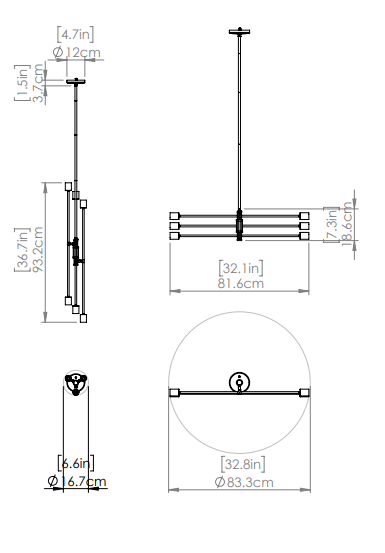DVI LIGHTING LAKE LOFT 6 LT PENDANT BRASS DVP41124BR+GR