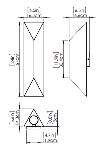 DVI LIGHTING BRECON OUTDOOR TRIANGULAR 24" SCONCE DVP43082SS+BK