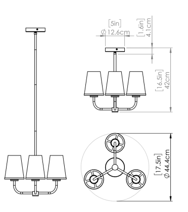 DVI LIGHTING KANATA 3 LT DUAL MOUNT EBONY DVP48012EB-OP