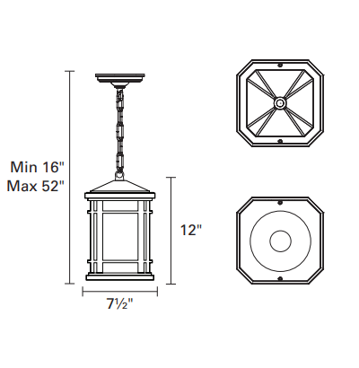 DVI LIGHTING CARDIFF OUTDOOR HANGING LIGHT DVP142015BK-SSD