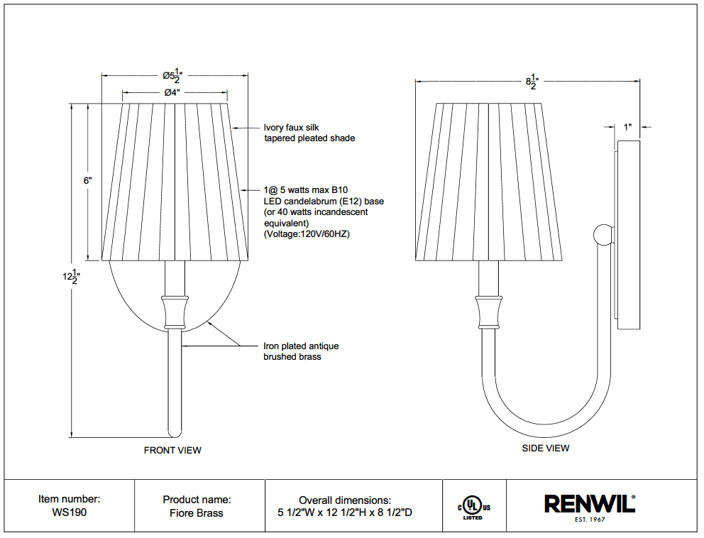 RENWIL FIORE WALL SCONCE BRONZE WS202