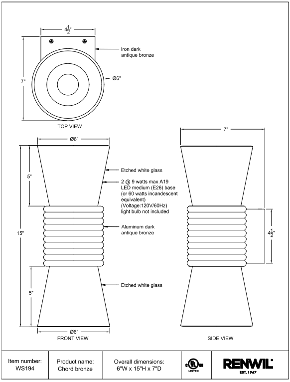 RENWIL CHORD WALL SCONCE BRASS WS200
