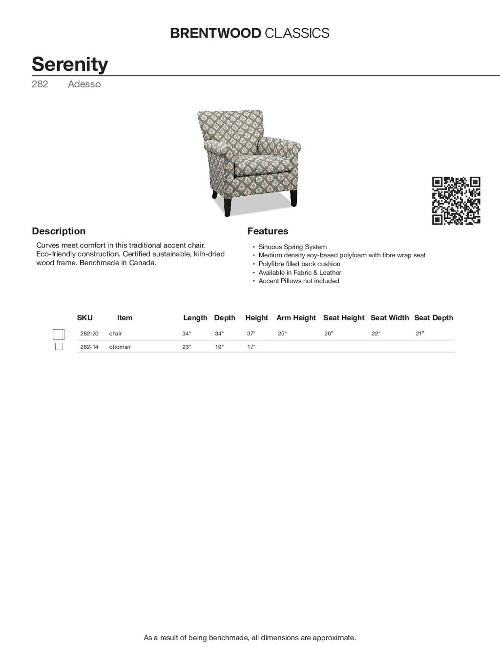 BRENTWOOD CLASSICS SERENITY CHAIR 282-20