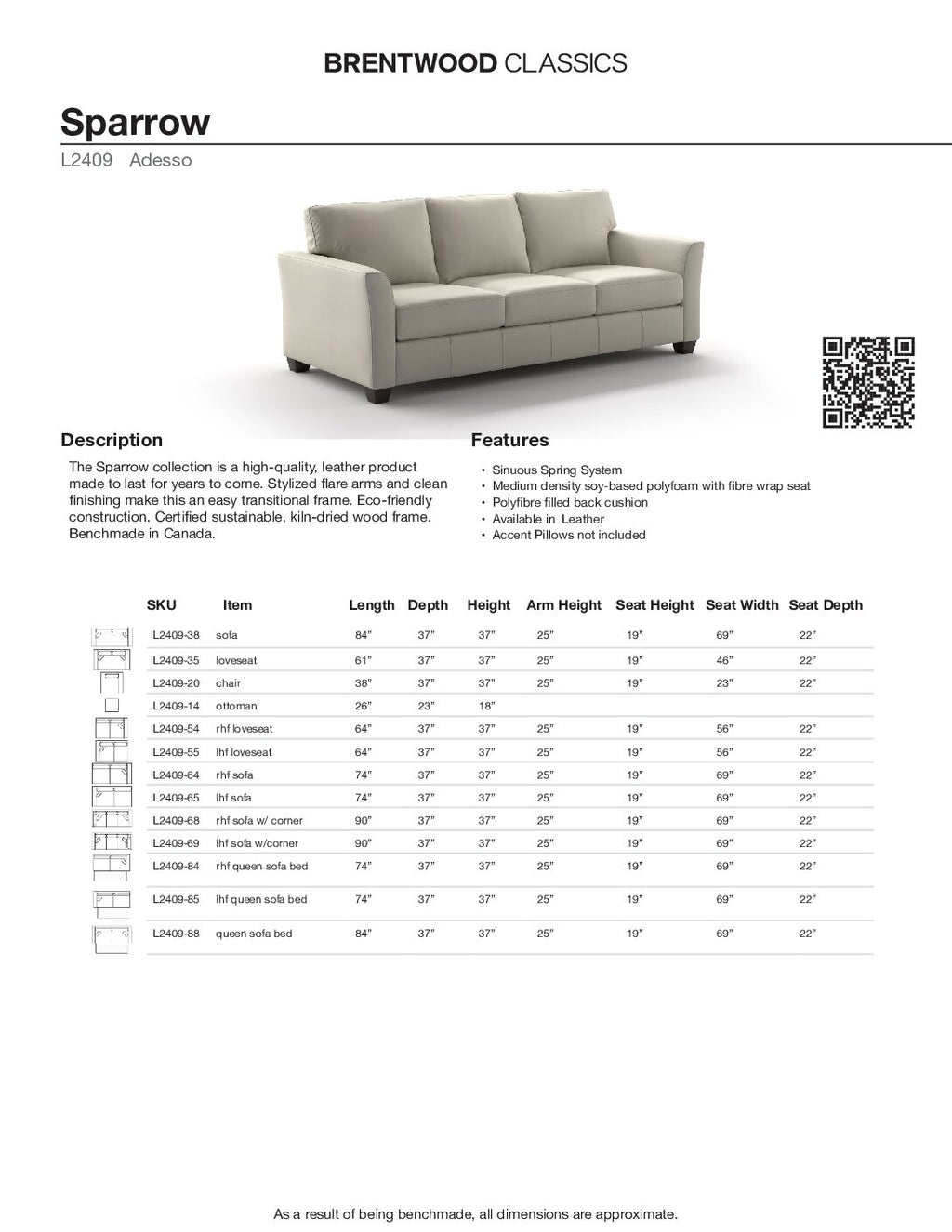 BRENTWOOD CLASSICS SPARROW COLLECTION L2409-38