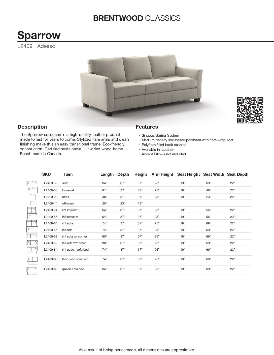 BRENTWOOD CLASSICS SPARROW COLLECTION L2409-38