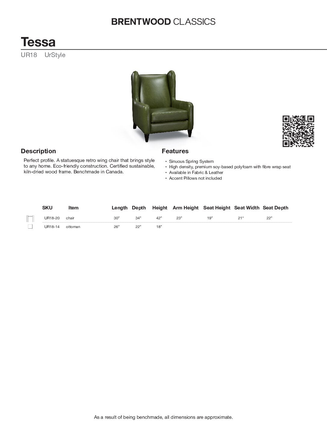 BRENTWOOD TESSA WING CHAIR UR18-20