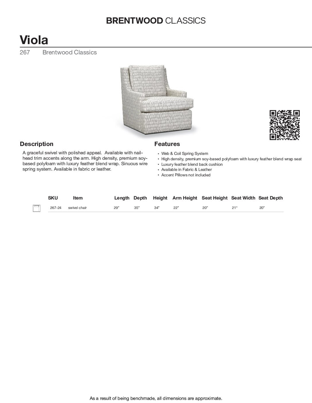 BRENTWOOD VIOLA Swivel Chair 267-24