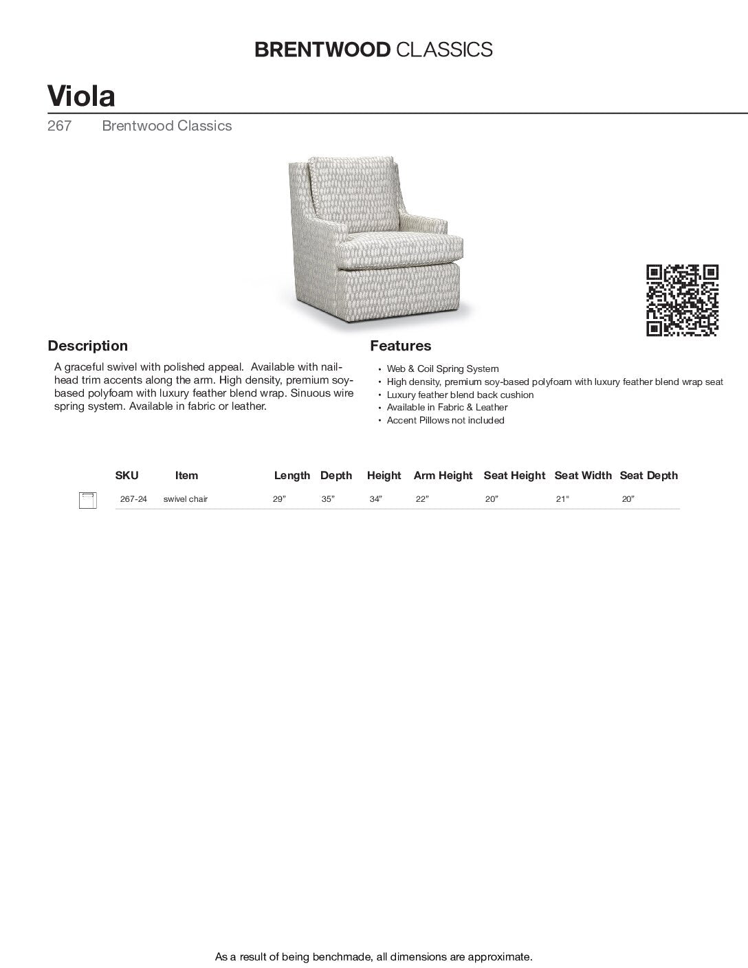 BRENTWOOD VIOLA Swivel Chair 267-24