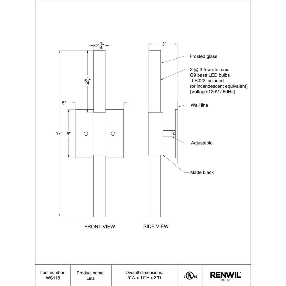 RENWIL LINA SCONCE WS118