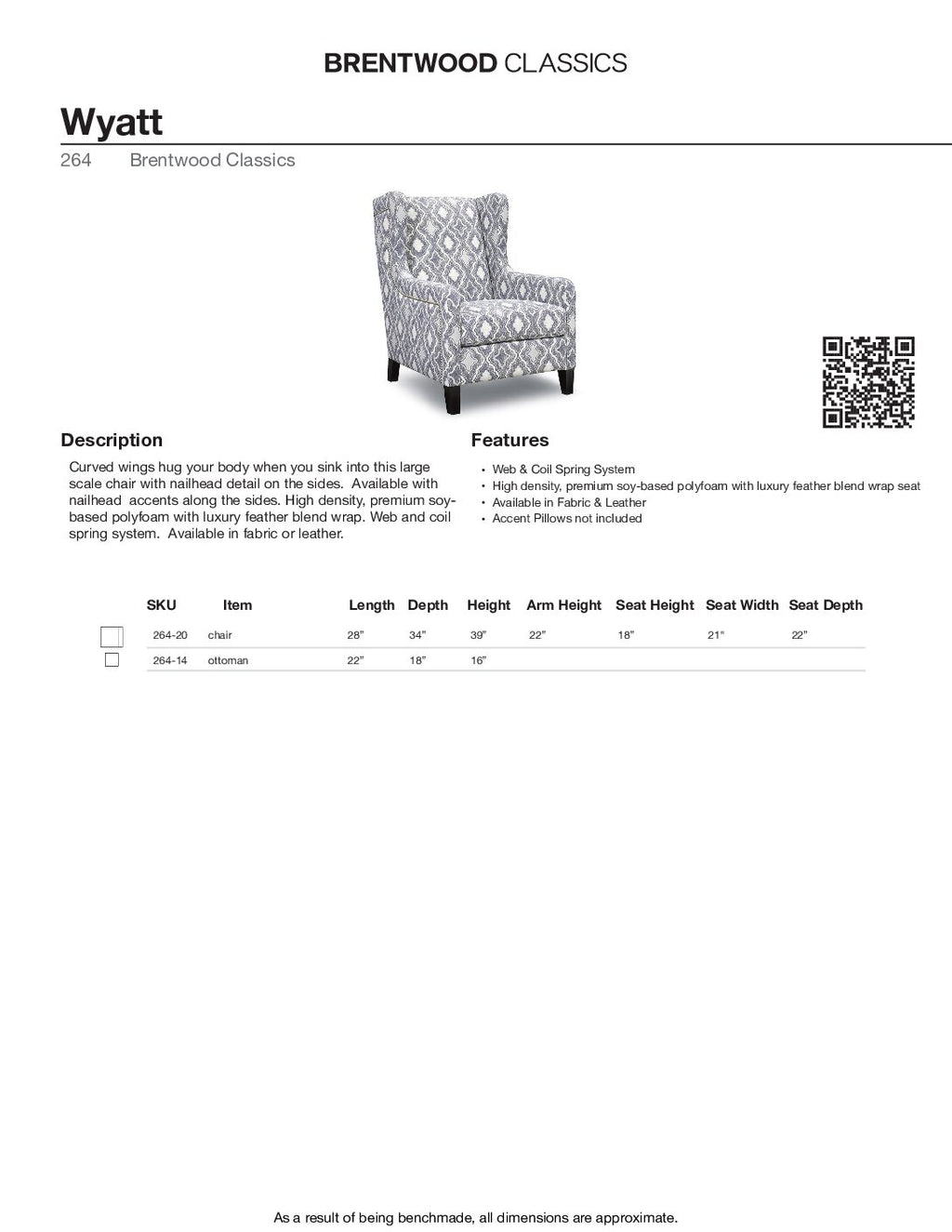 BRENTWOOD Wyatt Wing Chair 264-20