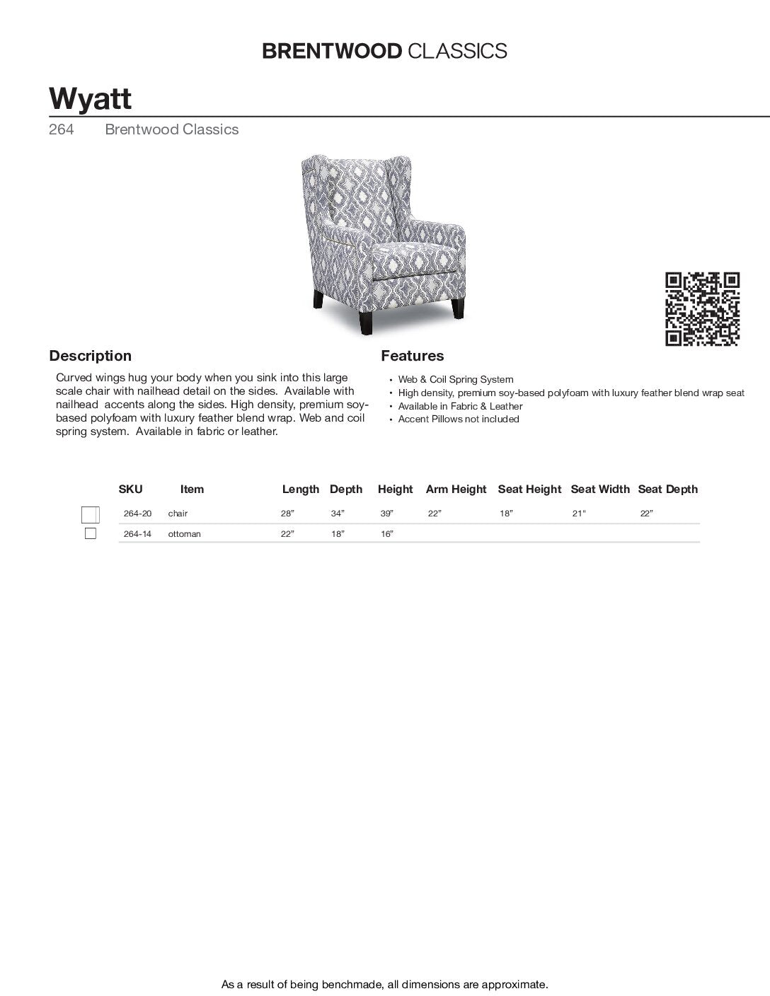 BRENTWOOD Wyatt Wing Chair 264-20