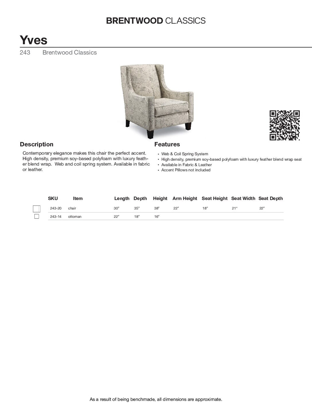 BRENTWOOD Yves Wing Chair 243-20