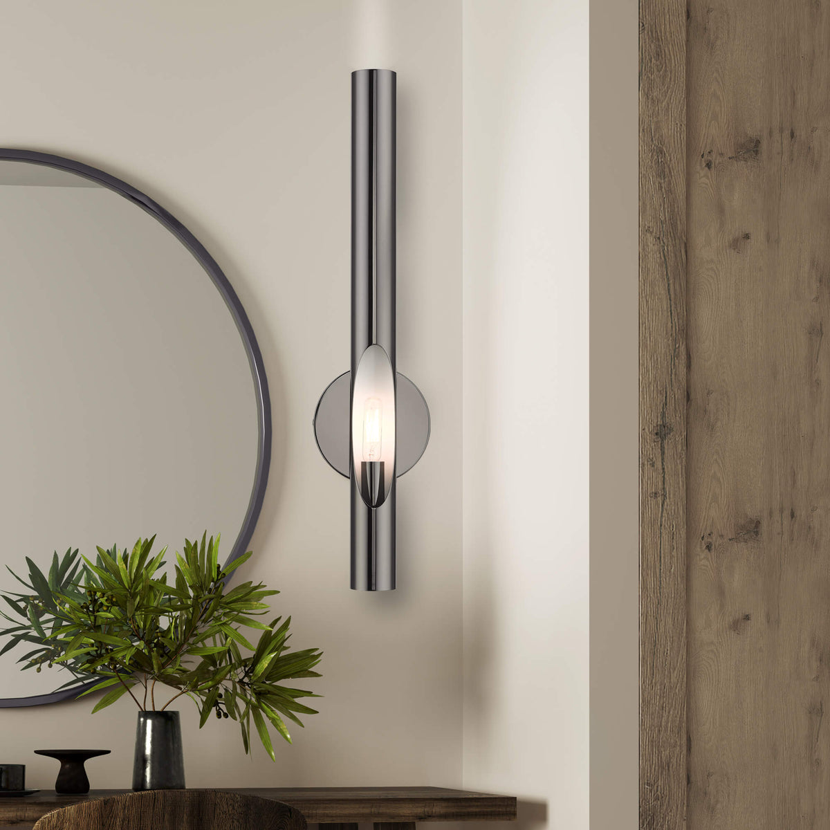 LIVEX LIGHTING Acra Tall Single Sconce Black Chrome 45911-46