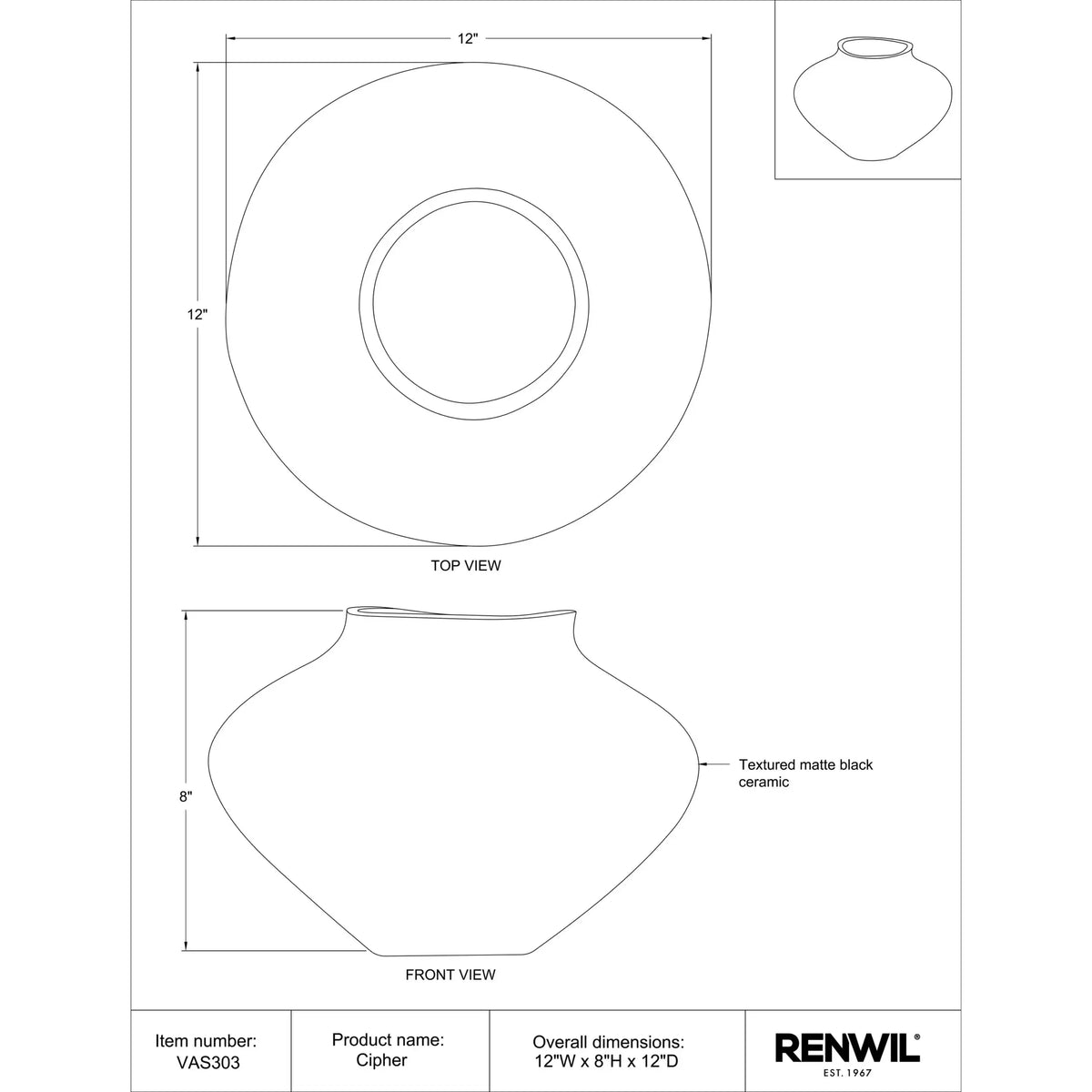 RENWIL CIPHER VASE VAS303