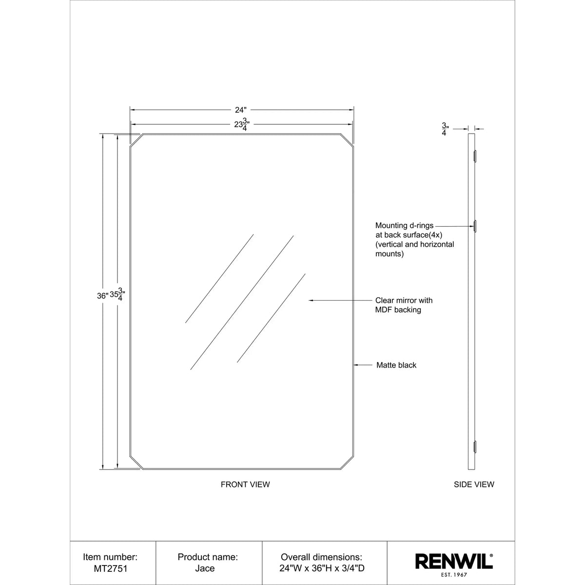 RENWIL JACE RECTANGLE MIRROR MT2751