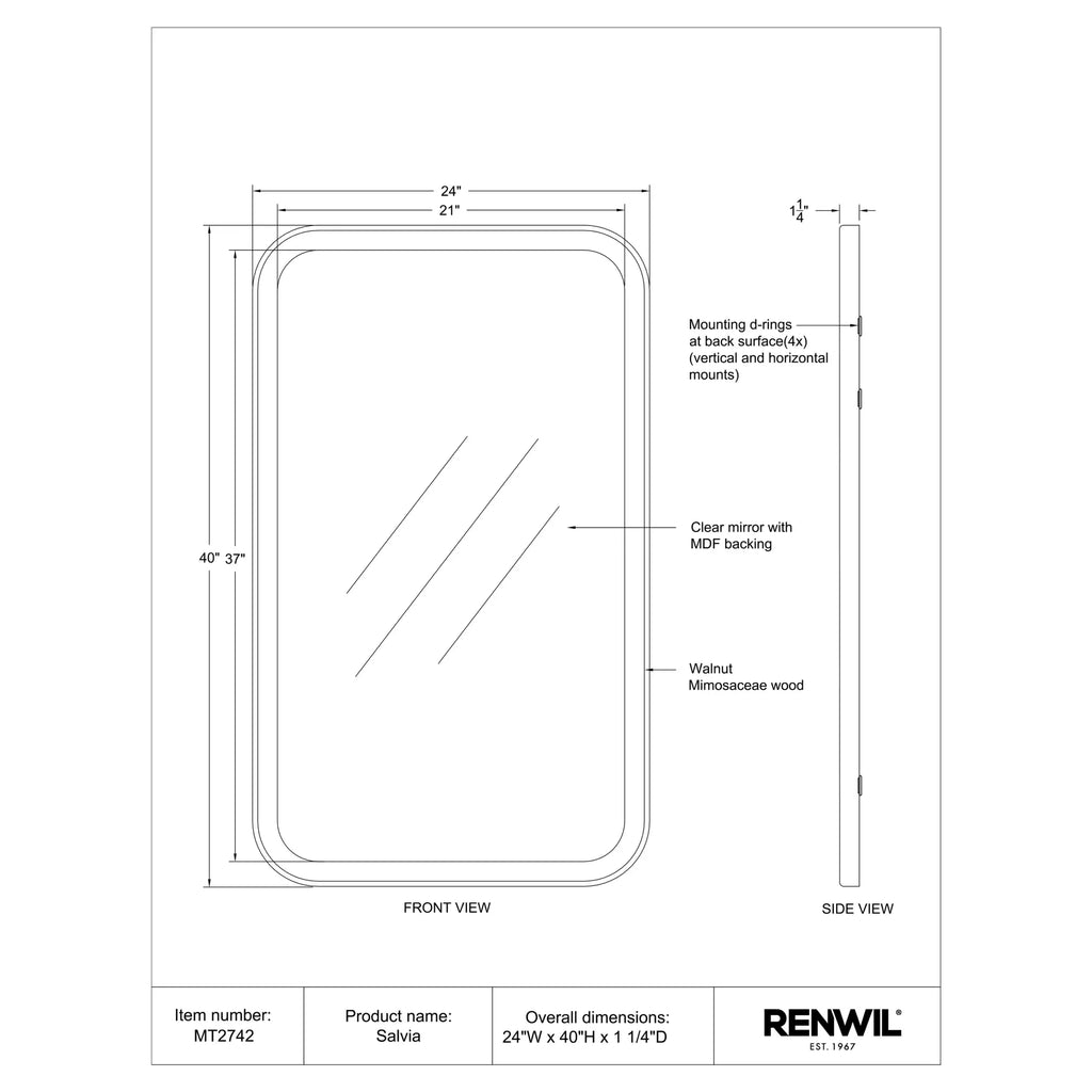 RENWIL SALVIA RECTANGLE MIRROR MT2742