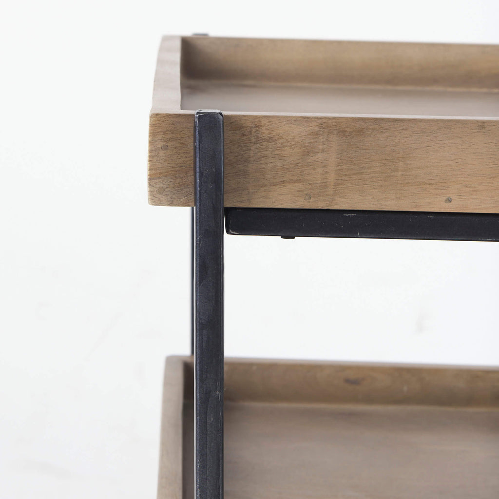 MERCANA TREY BROWN WOOD AND BLACK IRON END TABLE 68219