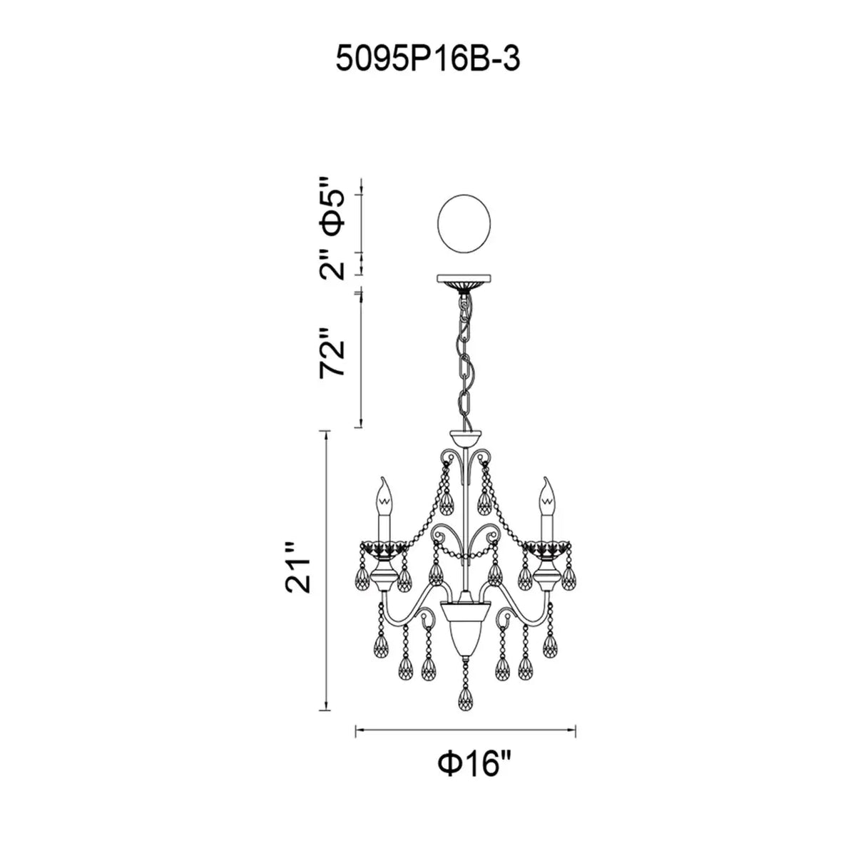 CWI LIGHTING KEEN 3 LT 16" BLACK CHANDELIER 5095P16B-3