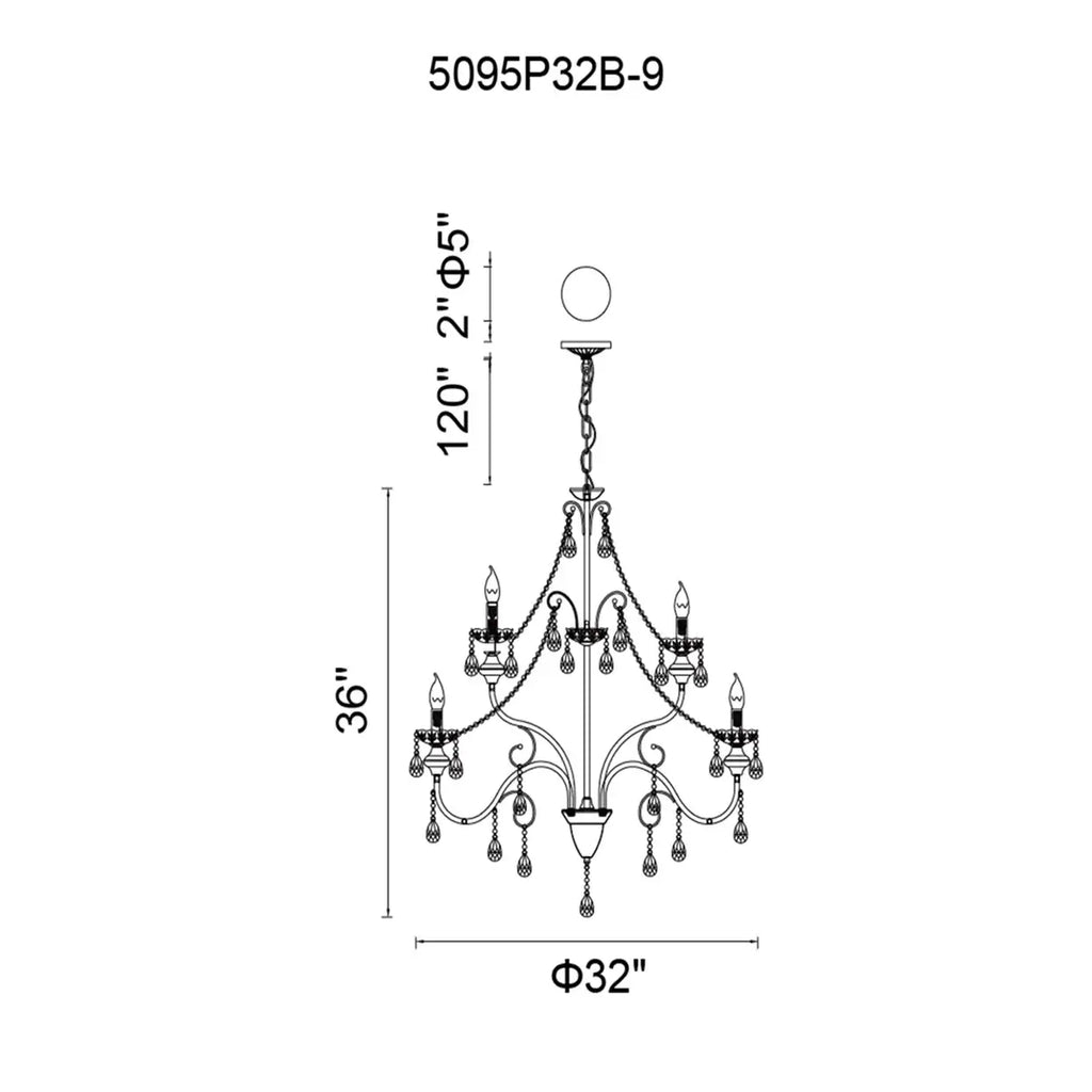 CWI LIGHTING KEEN 9 LT 32" BLACK CHANDELIER  5095P32B-9