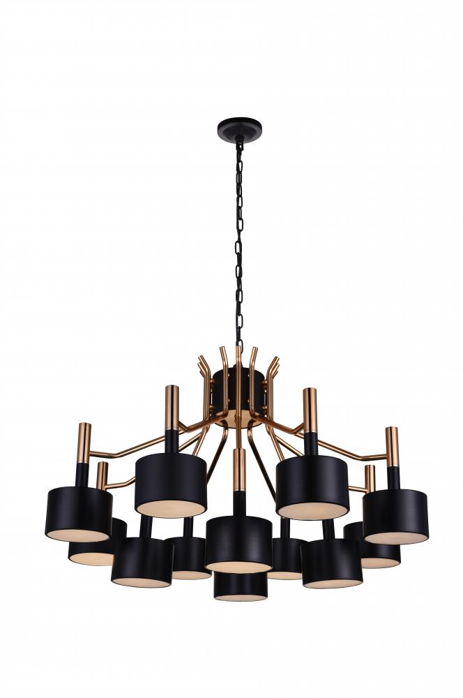 CWI LIGHTING  1017P32-12-129-A  Corna 12 Light Down Chandelier with Matte Black & Satin Gold finish