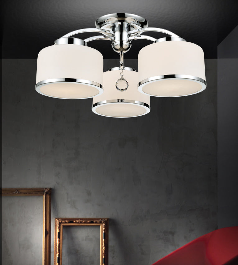 CWI LIGHTING  5479C24C-3  Frosted 3 Light Drum Shade Flush Mount with Chrome finish