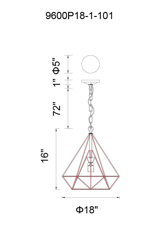 CWI LIGHTING  9600P18-1-101  Diamond 1 Light Down Pendant with Black finish