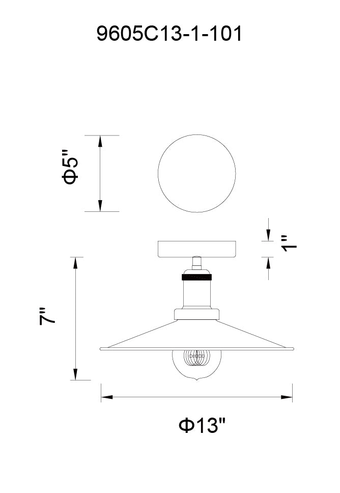 CWI LIGHTING  9605C13-1-101  Brave 1 Light Flush Mount with Black finish