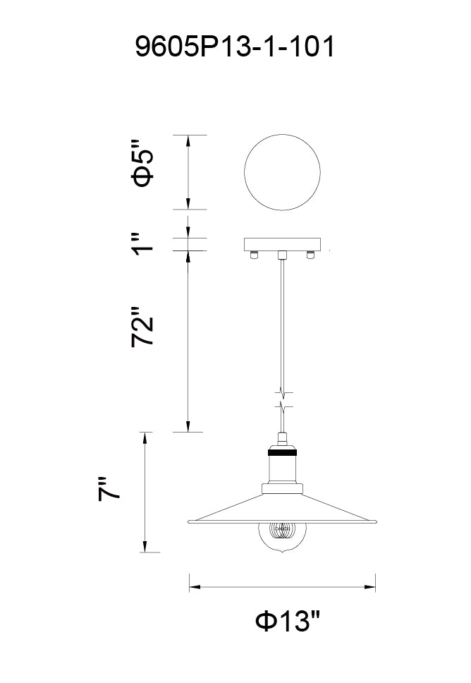 CWI LIGHTING  9605P13-1-101  Brave 1 Light Down Mini Pendant with Black finish