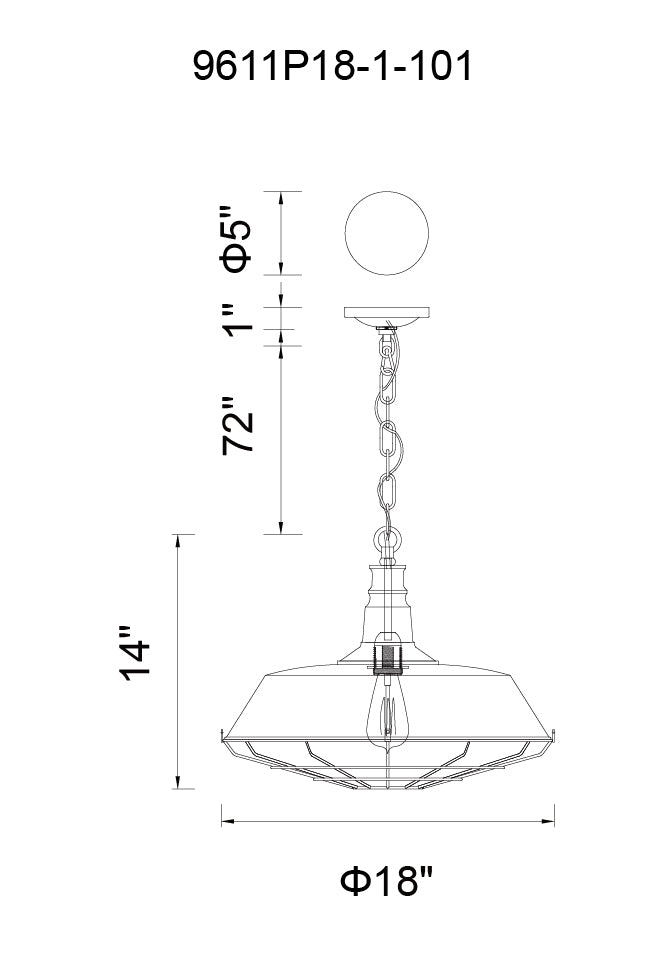 CWI LIGHTING  9611P18-1-101  Morgan 1 Light Down Pendant with Black finish