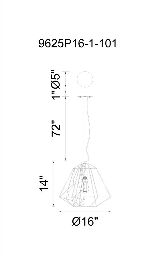 CWI LIGHTING  9625P16-1-101  Bagheera 1 Light Down Pendant with Black finish