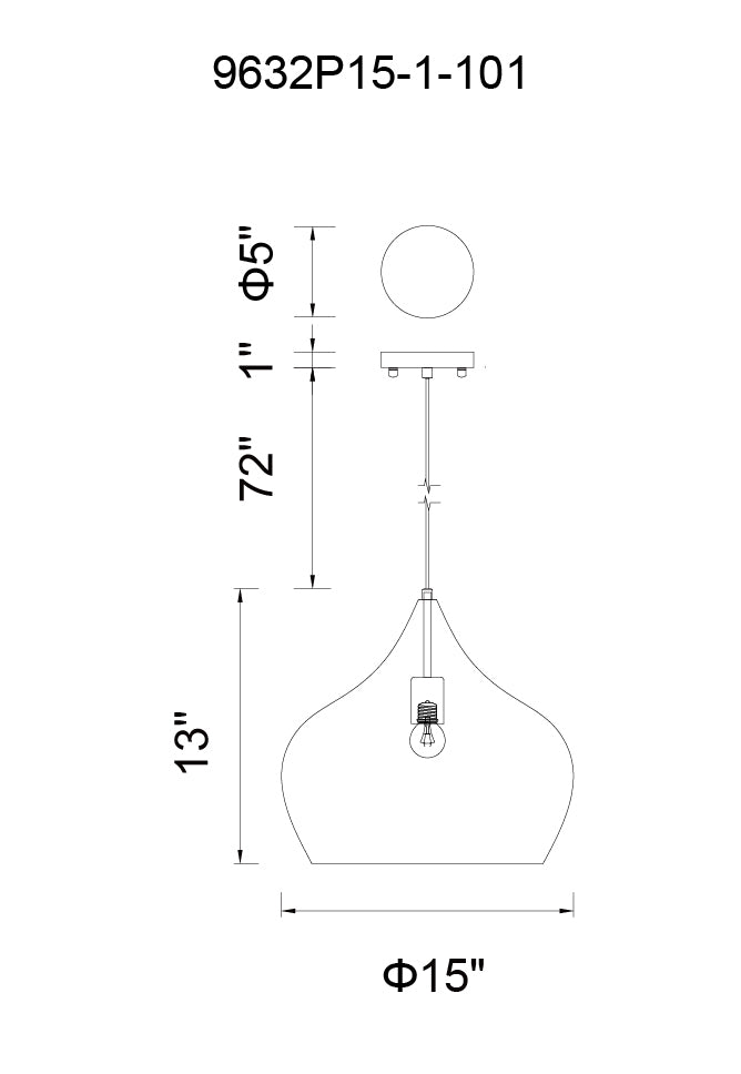 CWI LIGHTING  9632P15-1-101  Dynamic 1 Light Down Pendant with Black finish