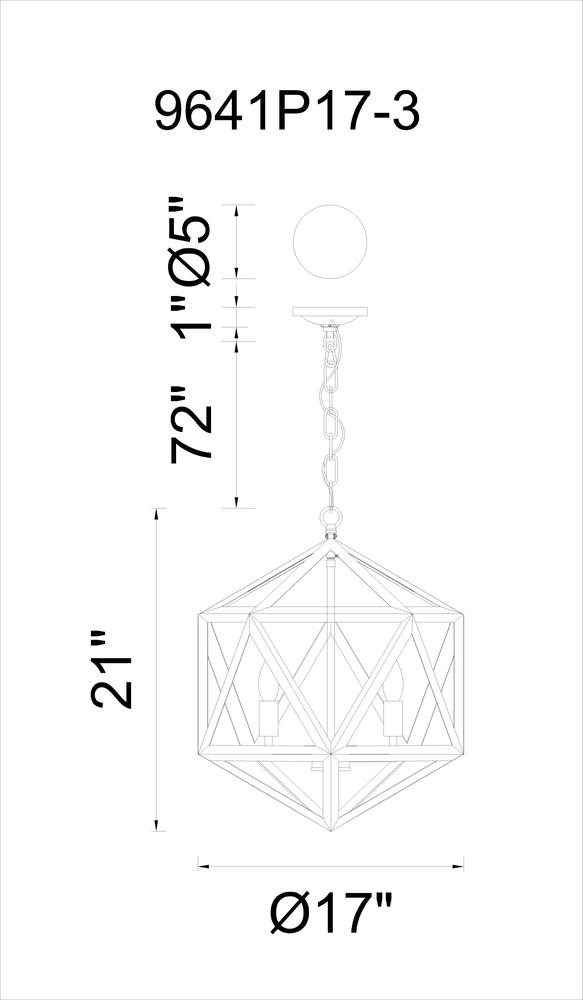 CWI LIGHTING  9641P17-3-101  Amazon 3 Light Up Pendant with Black finish