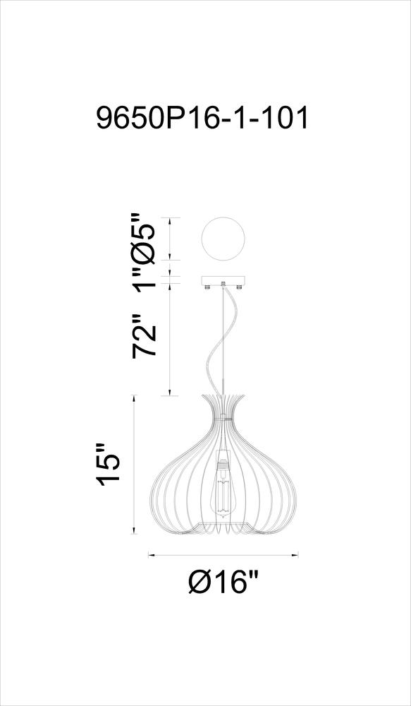 CWI LIGHTING 9650P16-1-101  Darleen 1 Light Down Pendant with Black finish