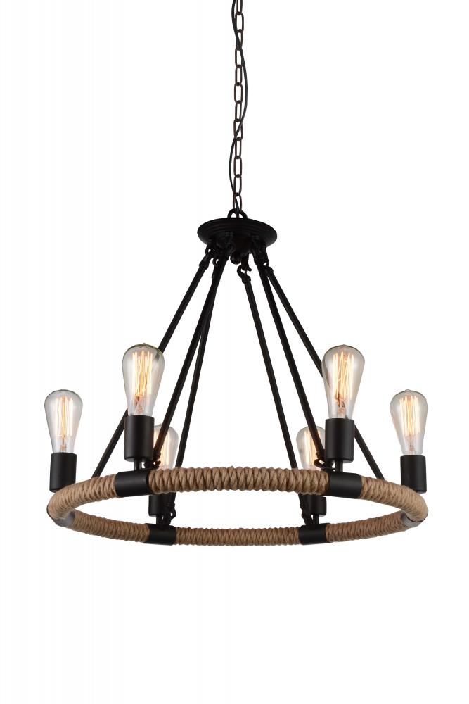 CWI LIGHTING  9671P25-6-101  CWI LIGHTING  Ganges 6 Light Up Chandelier with Black finish