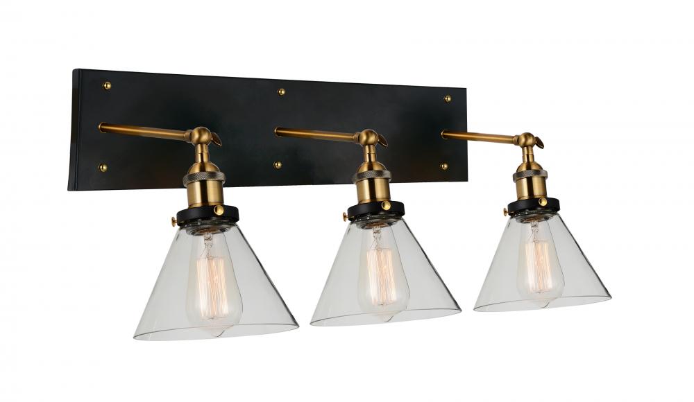CWI LIGHTING   9735W24-3-101  Eustis 3 Light Wall Sconce with Black & Gold Brass finish