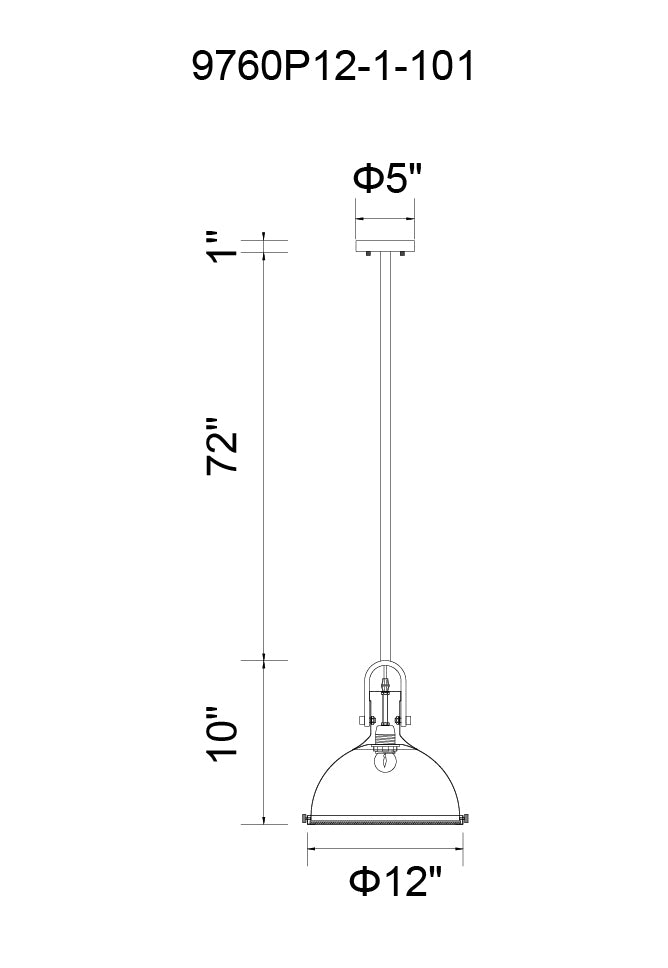 CWI LIGHTING  9760P12-1-101  Strum 1 Light Down Pendant with Black finish