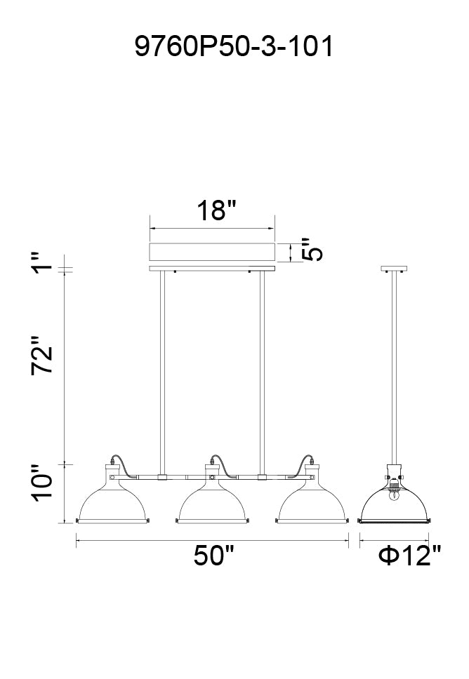 CWI LIGHTING  9760P50-3-101  Strum 3 Light Island Chandelier with Black finish