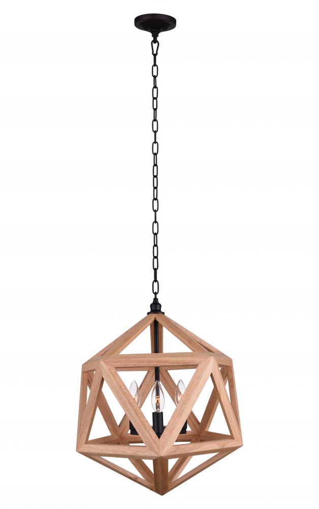 CWI LIGHTING  9945P17-3-101  3 Light Pendant with Black & Wood finish