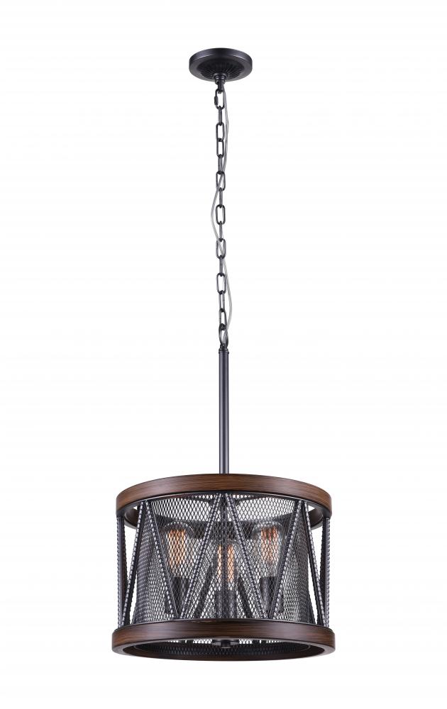 CWI LIGHTING  9954P16-3-101  Parsh 3 Light Drum Shade Chandelier with Pewter finish