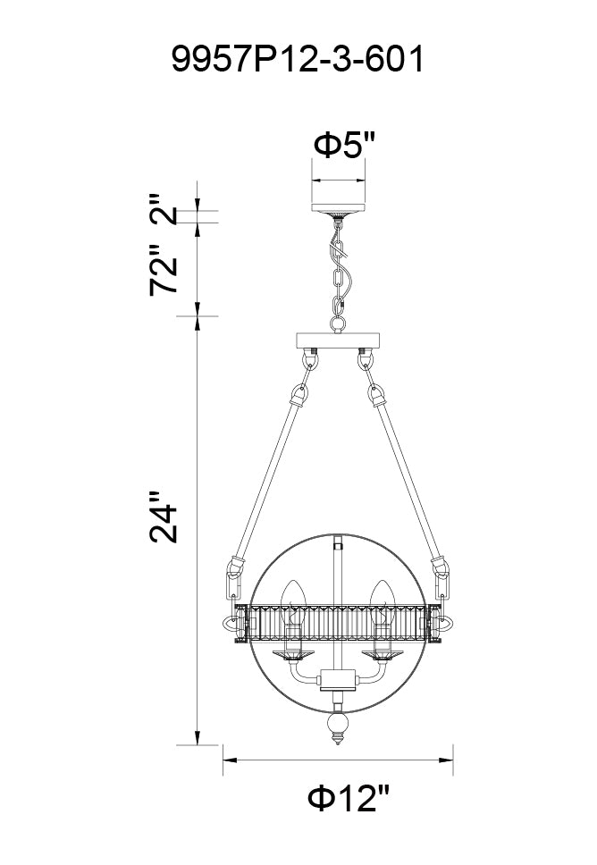 CWI LIGHTING  9957P12-3-601  Arkansas 3 Light Mini Chandelier with Chrome finish