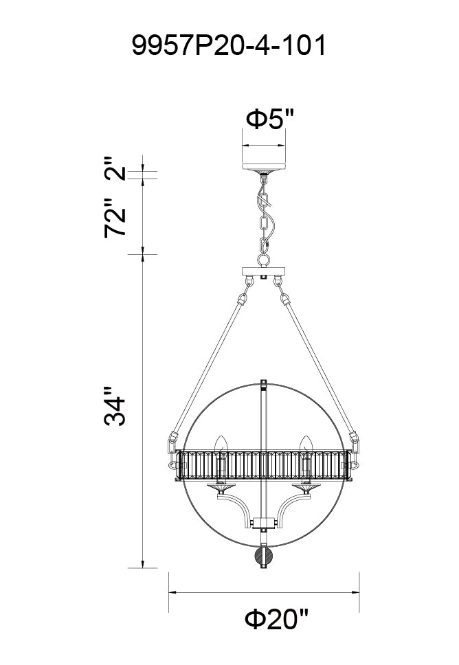 CWI LIGHTING  9957P20-4-101  Arkansas 4 Light Chandelier with Black finish