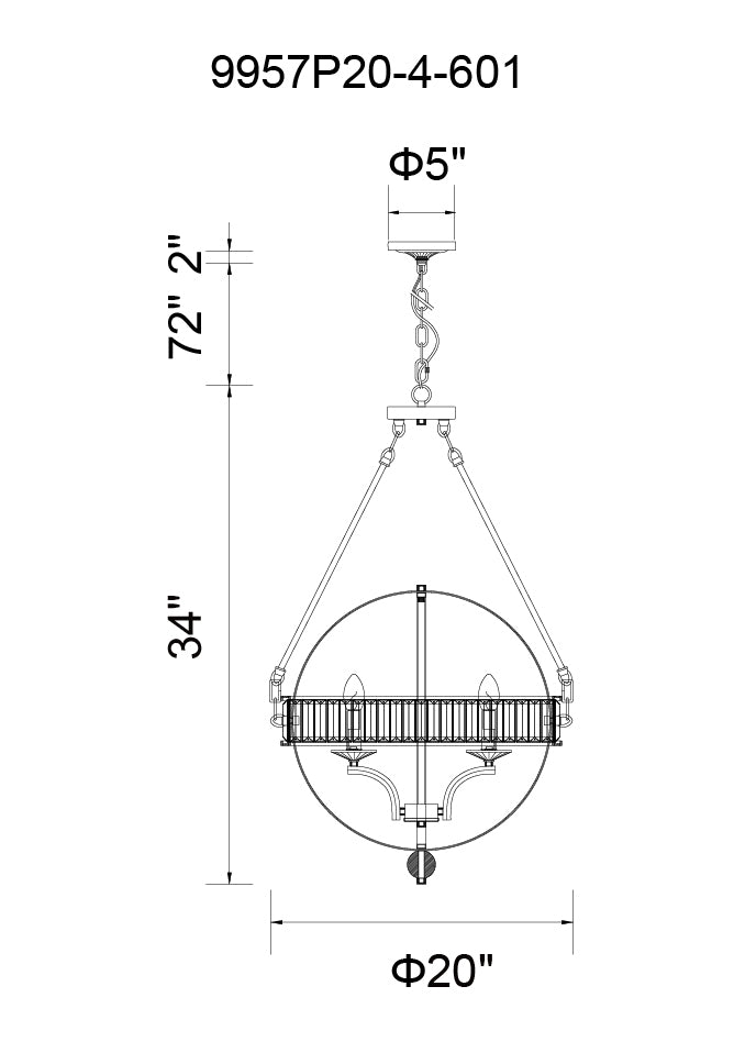 CWI LIGHTING  9957P20-4-601  Arkansas 4 Light Chandelier with Chrome finish