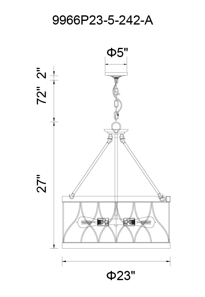 CWI LIGHTING  9966P23-5-242-A  Amazon 5 Light Drum Shade Chandelier with Gun Metal finish
